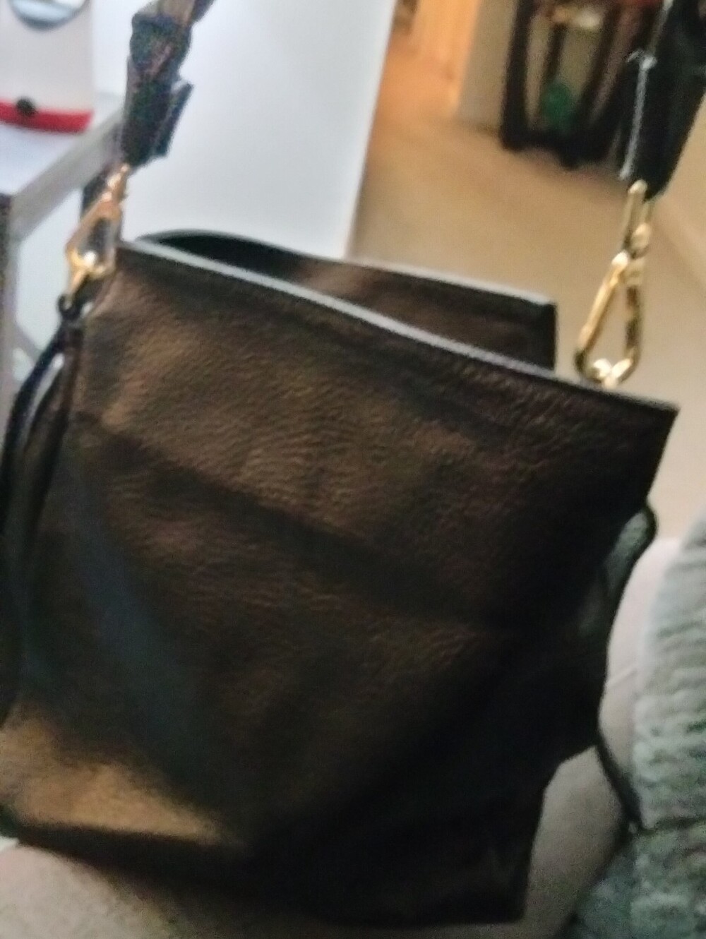 Black Leather Crossbody Bag with Detachable Strap